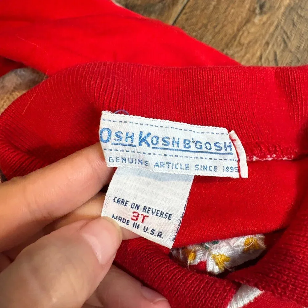 Vtg 1980's Osh Kosh B'Gosh red collared embroidered flower top